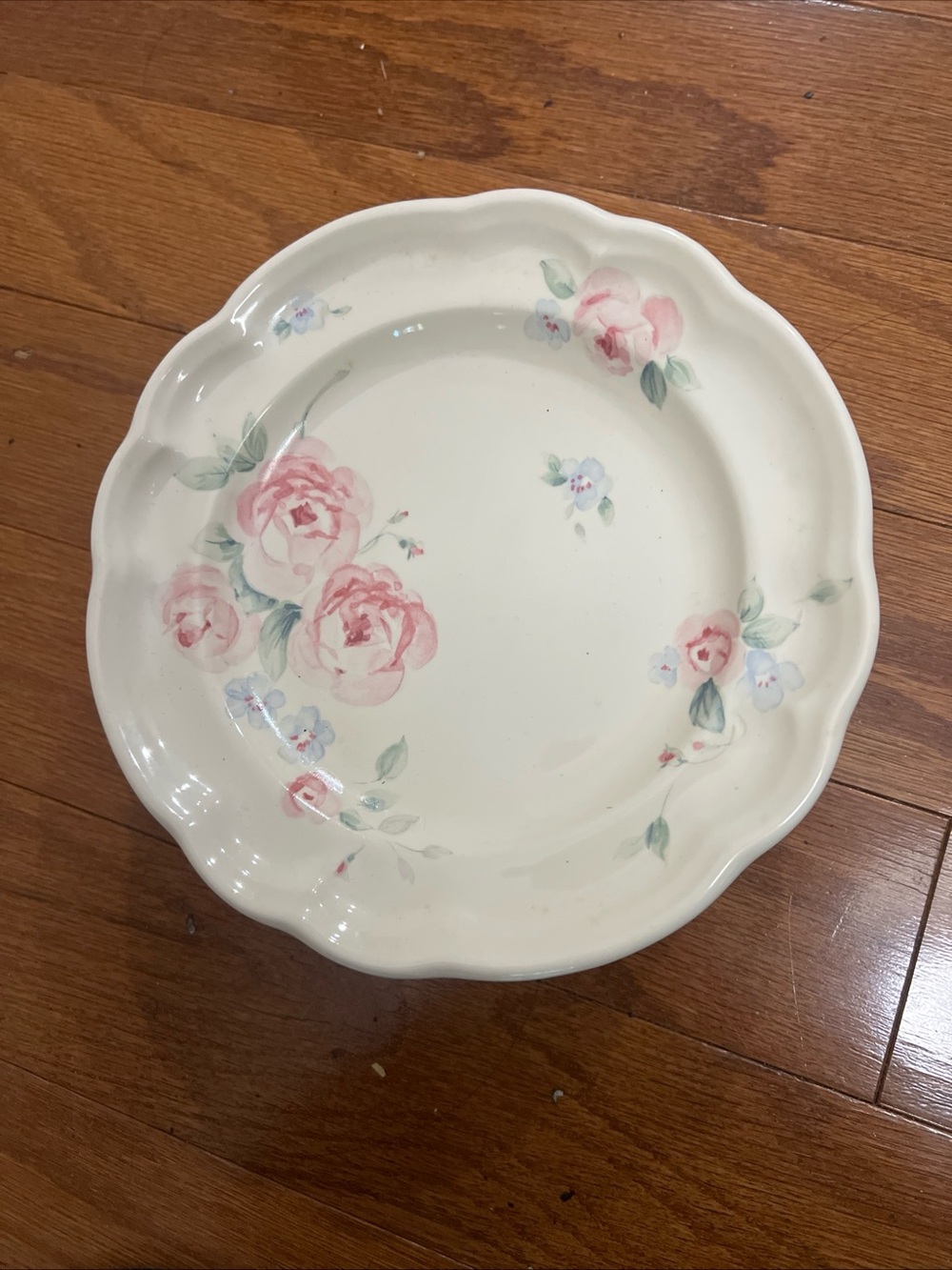 Floral Scalloped Ceramic Dinner Plate - Pink Rose Pattern Set for 5